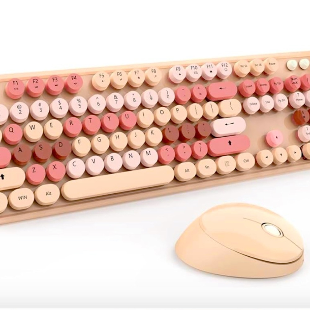 Wireless Keyboard and Mouse Set - Pink and Cream-New-inbox with batteries